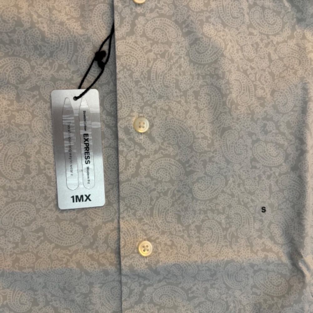 EXPRESS 1MX Modern Fit White Paisley L/S Button-Up Shirt - Picture 6 of 12